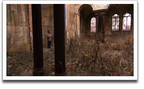 Rexhep Hoxha in the old Vidin Synagogue, where the Jewish couple rescued by his father were married. ©JWM Productions, LLC